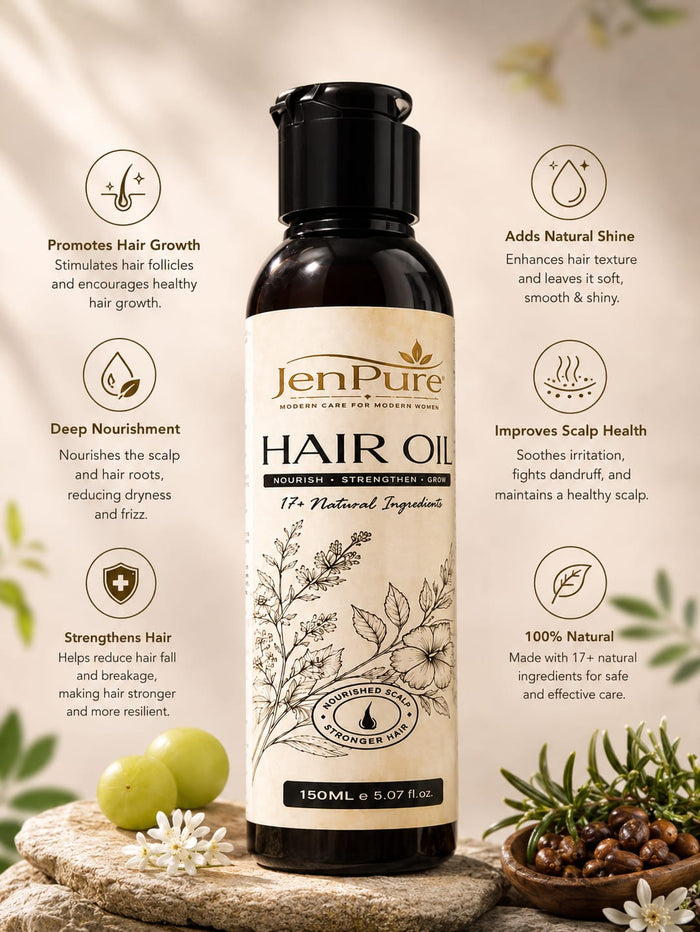 Title JenPure Herbal Hair Oil – 17+ Natural Ingredients for Stronger